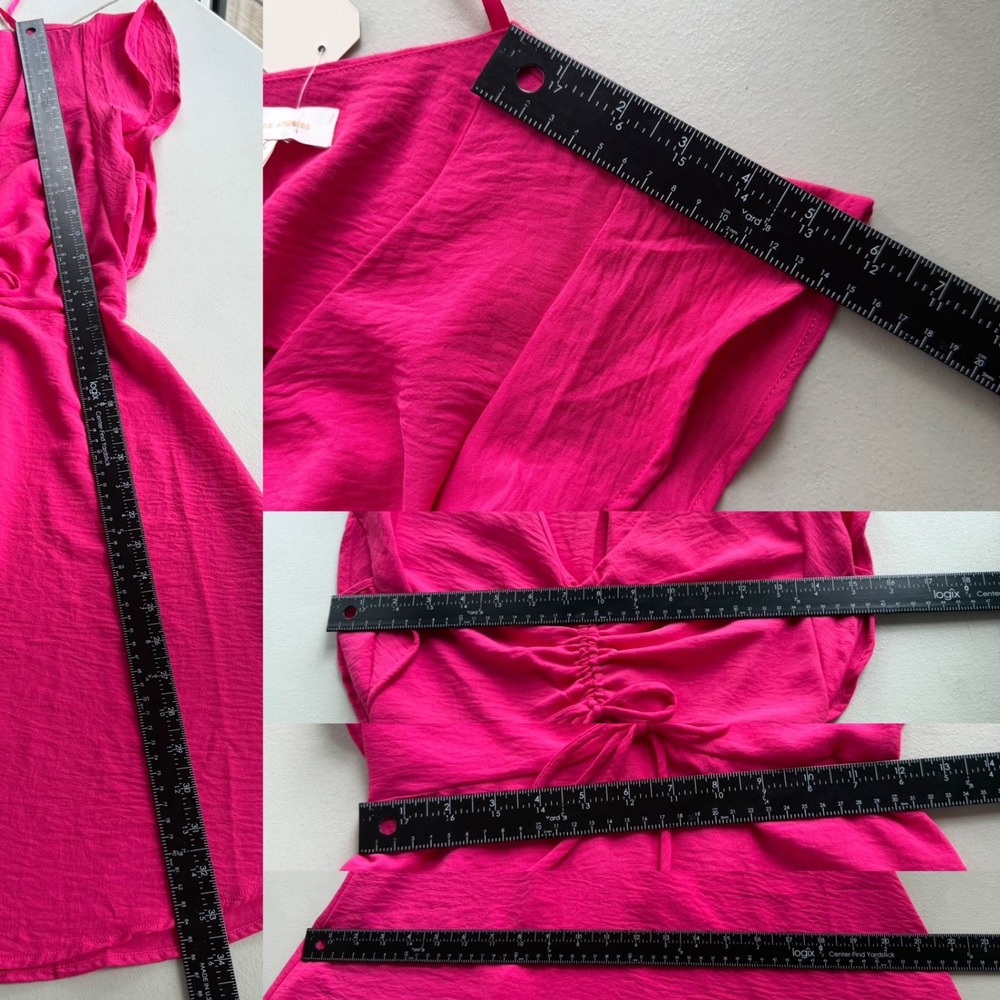Monteau Los Angeles Women XS Hot Pink Ruched FlutterSleeve Mini Dress Barbiecore - Picture 6 of 13